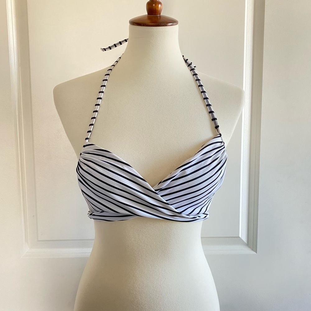 Victoria’s Secret Striped Wrap Bikini Top 34B White Black